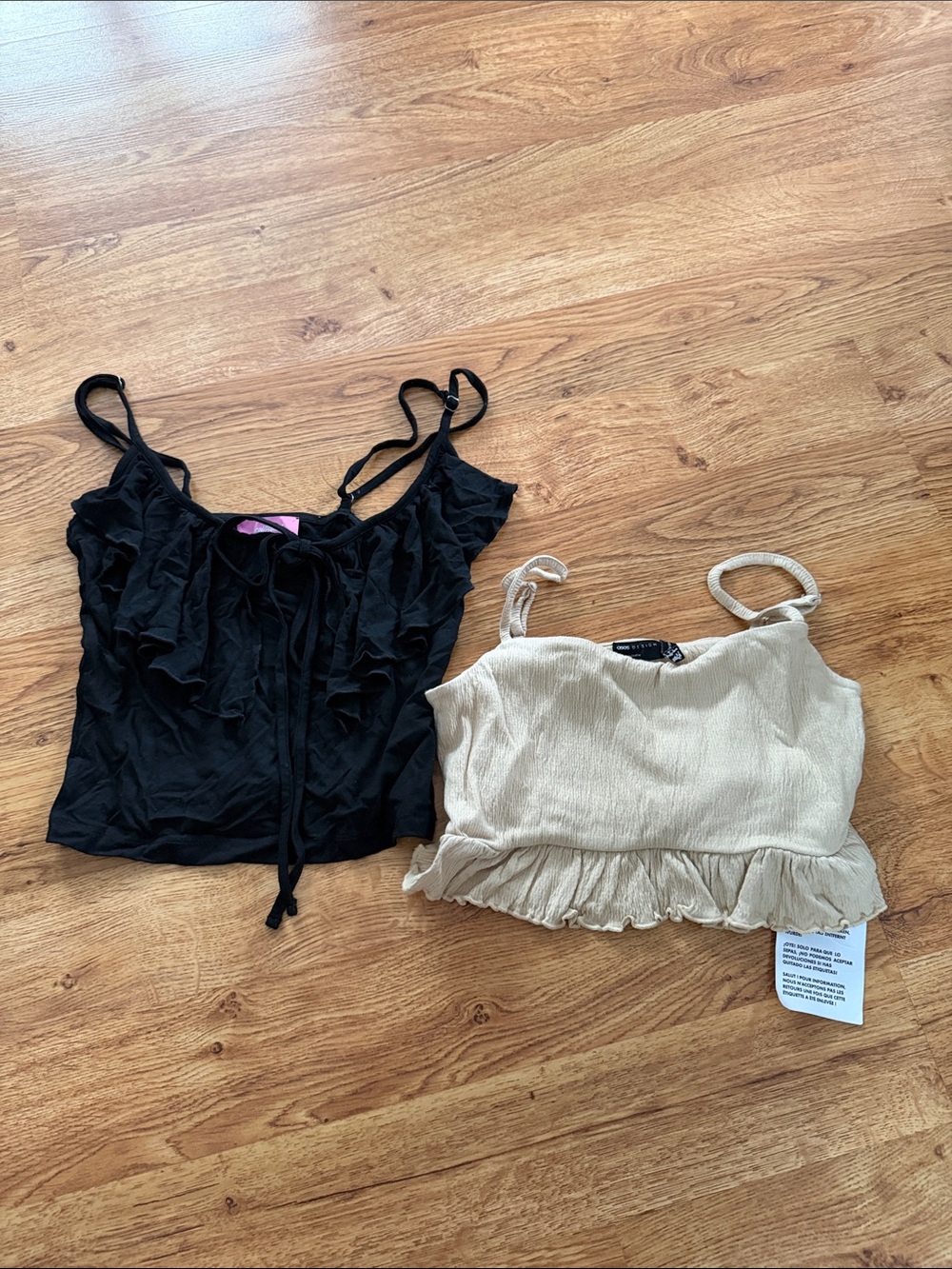ASOS Black & Cream Ruffle Tie-Front Camisole Pair